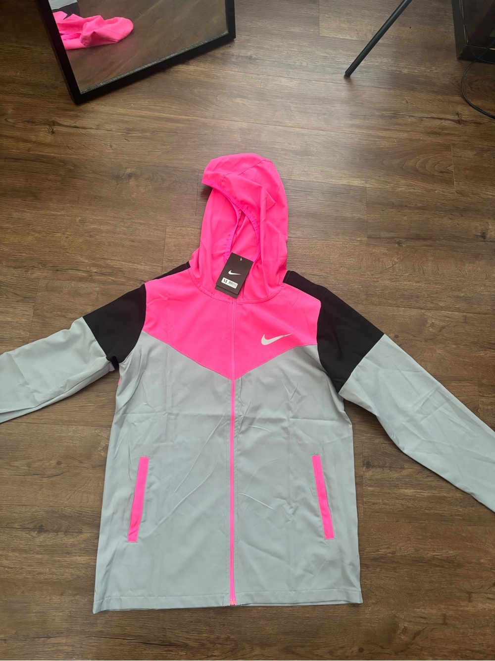 Nike Pink, Gray & Black Hooded Windbreaker Jacket